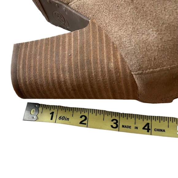 Lucky Brand 6.5 Lexara Heels Open Toe Sandals Block Heel Taupe Suede - Picture 13 of 13